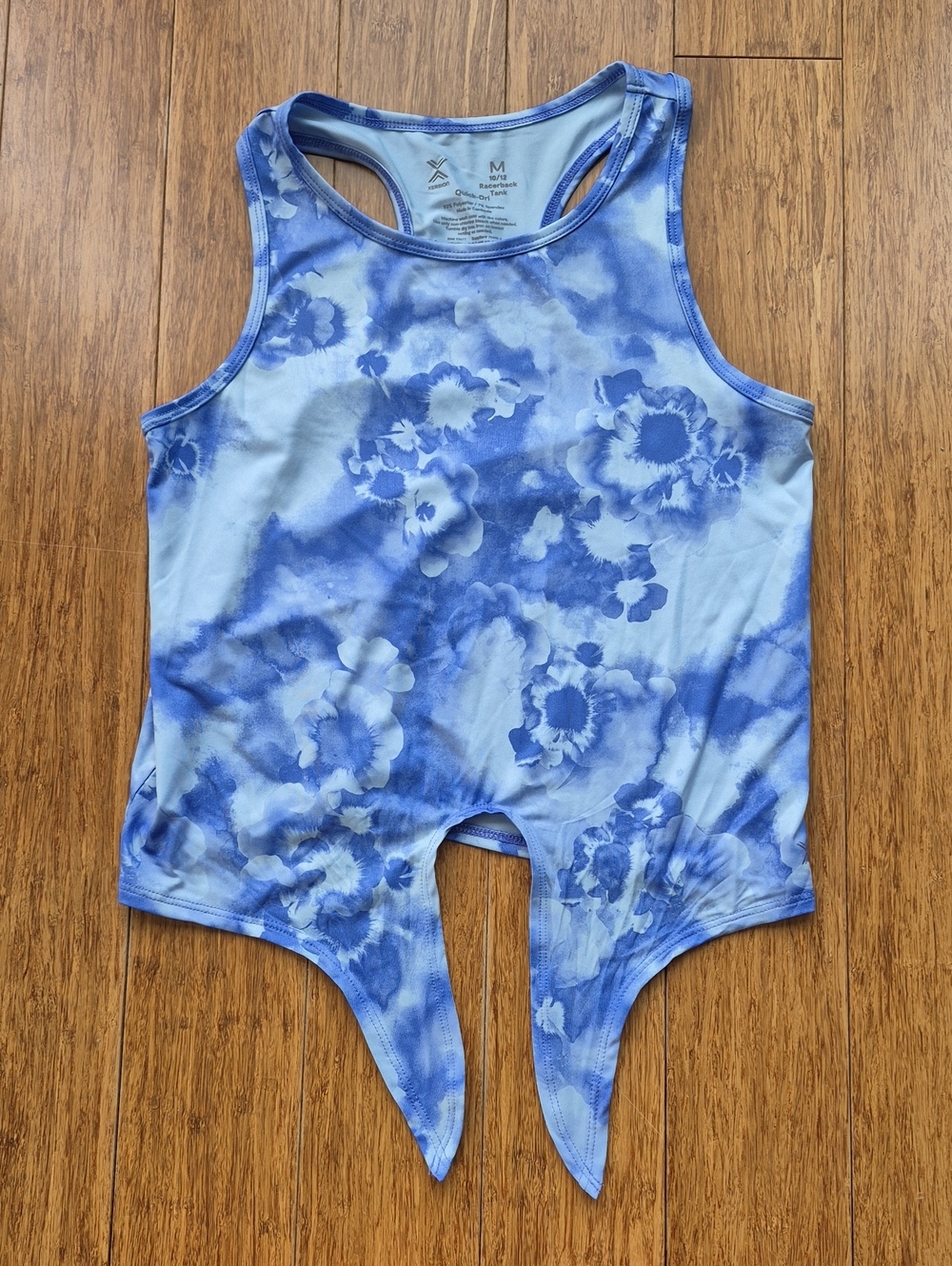 Blue Floral Tie-Front Quick-Dri Tank Top